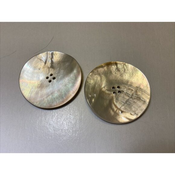 Lot 2 Vtg Large Natural Mother of Pearl Shell 2.5" Coat Buttons Antique Carved - Picture 4 of 6